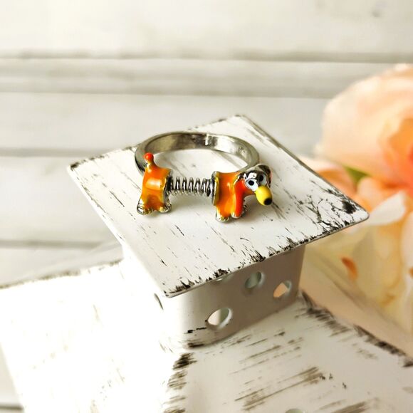 NEW Disney Toy Story Pixar Slinky Dog Ring Size 8 Silver Tone Dachshund Dog Funp - Picture 2 of 5